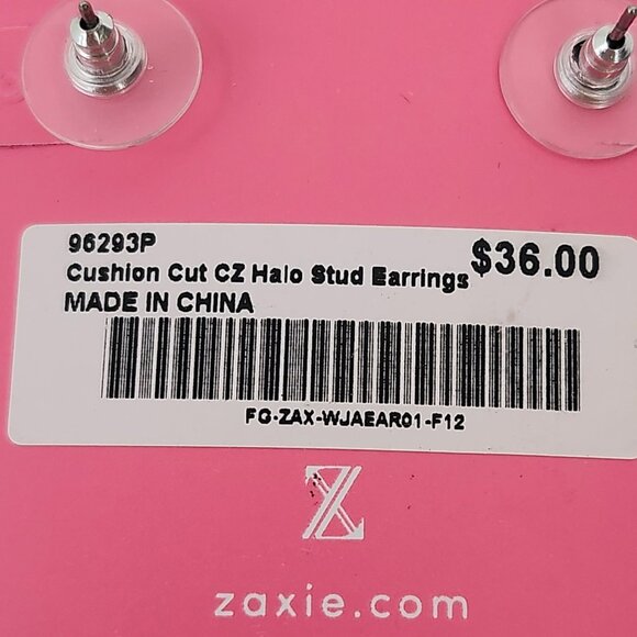 Cushion Cut Cubic Zirconia Halo Stud Earrings Zaxie By Stefanie Taylor NWT - Picture 4 of 6